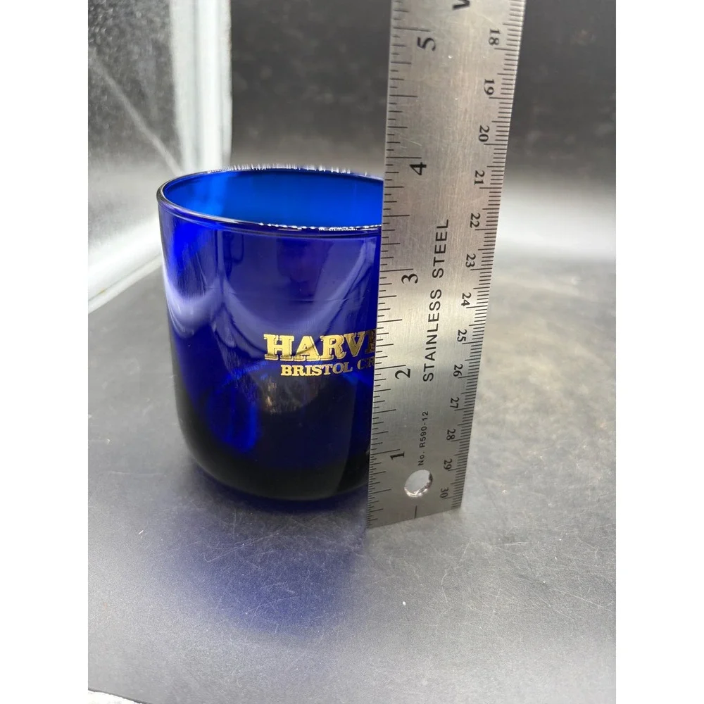 Harveys Bristol Cream Cobalt Blue Sherry Glasses Set of 2 Gold Logo Vintage